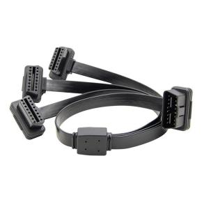 Flat OBDII 1 Male to 3 Female Elbow 16Pin OBD2 Splitter Y Extension Cable