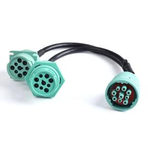 Green 9pin J1939 1 Male to 2 Female  Splitter  Y Cable For Trucks Diagnostics