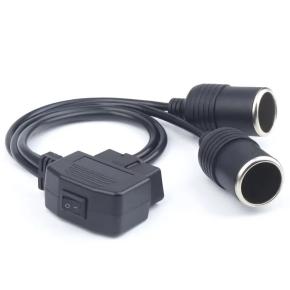 Dual Cigar Jack To OBD2  cable With Switch On Off, OBDII  16pin Male To 2 Female Cigarette Lighter Y Sharp Power Cable