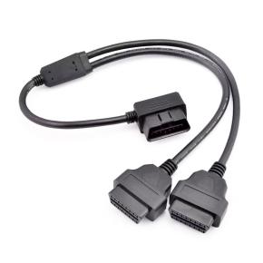  Right Angled  OBD2 16pin Male to Dual Female  Splitter Extension Y  cable  OBDII 3Way Cable For Cars