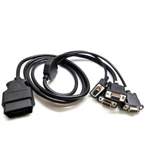 4 IN 1 16pin OBDII  cable  OBD2 T Type Male Female  To RS232 Serial VGA D-Sub 9 DB9 4 Female  6Way Cable For Car Diagnostics