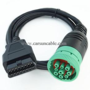 MITOB Long Cable Type 2 Green 9 Pin J1939 to OBD2 Female Port Cable 3ft/1m