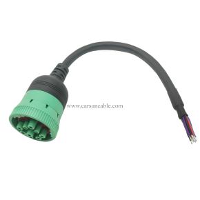  Type 2 Green 9pin J1939 to Open Loose Male Cable 1ft/30cm