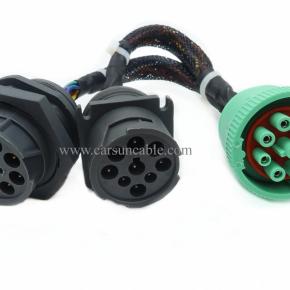 Type2 Green J1939 Male to 2pcs J1939 Type 1 Female Connector Threaded and Flange J1939 Splitter Y Cable Works for Both Type 1 and Type 2