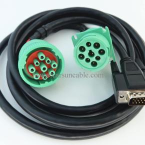 WBLD Green Type 2 J1939 Male and Female 9pin to DB15 Male Splitter Y Cable for Cal amp 5C994-2