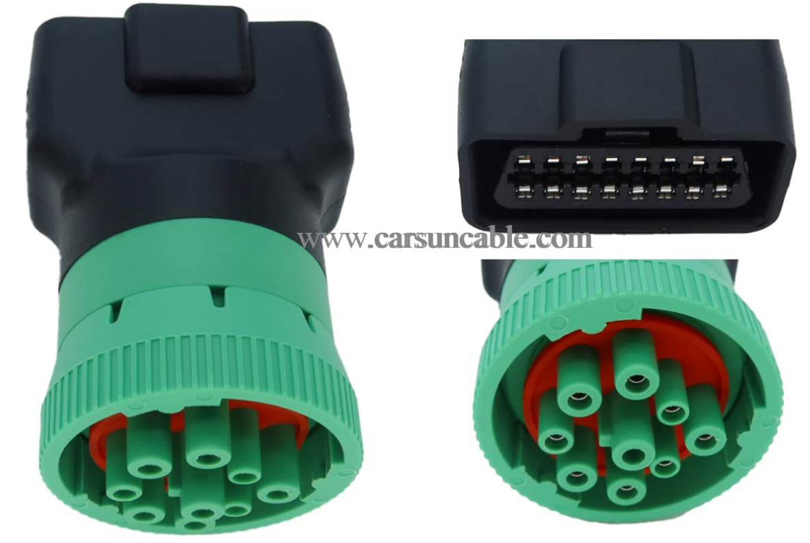 Type 2 Green 9pin J1939 Male to OBD2 Female Adapter J1939 - J1962 9pin-16pin Adapter (J1939 Type2 (Green))