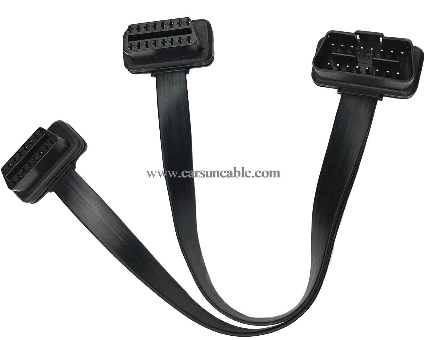 Short Low Profile OBD 2 Connector 26AWG Thick and Safe Male to Dual Female Flexible Splitter Y Cable 16pins 1ft/30cm