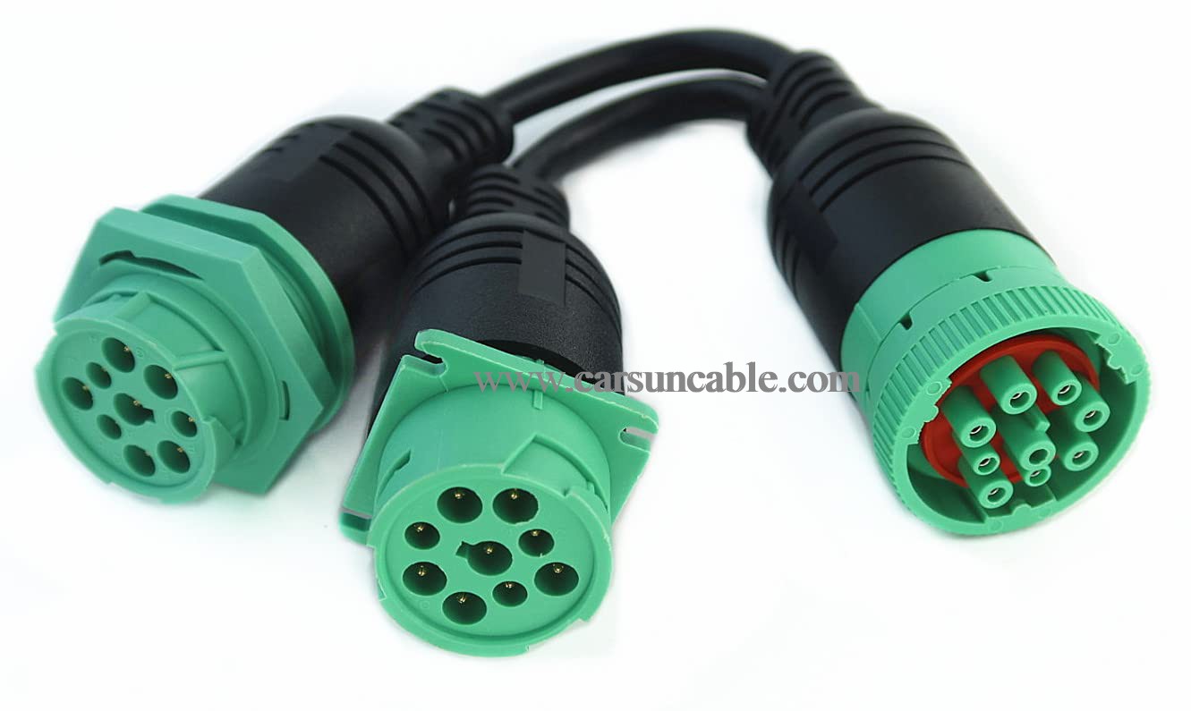 Waterproof Overmolded J1939 Type 2 Splitter Y Cable 1 Male to 2 Female 9pin connectors