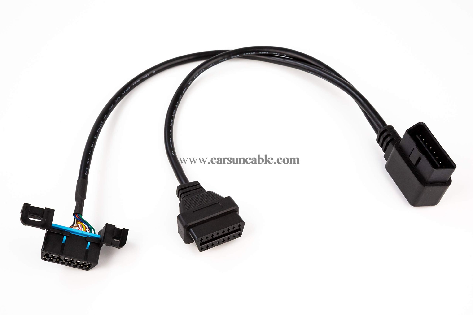 Angled 16pin OBD II Splitter Extension Cable Car Indash Power & Data Cable for GPS Tracker Scan Tool