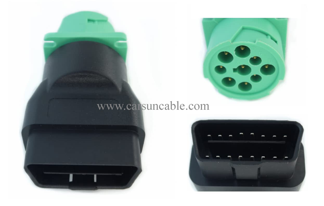 WBLD 16pin OBDii OBD2 Male to J1939 Female Adapter Type2 Green 9pin for Volvo Mack