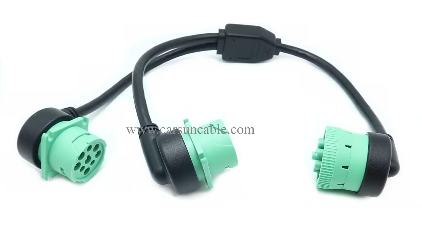 WBLD Right Angle Overmolded J1939 Male to 2 Female J1939 Green Type 2 Splitter Y Cable