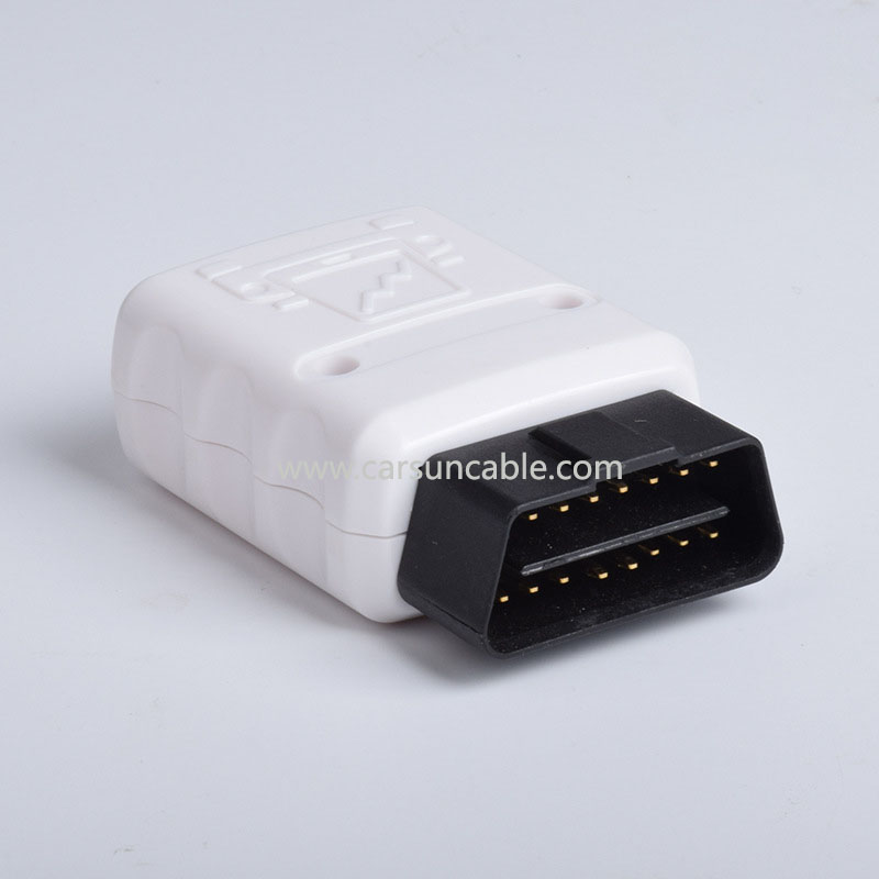 Automotive OBD2 male connector white housing gold plated bent pin male connector