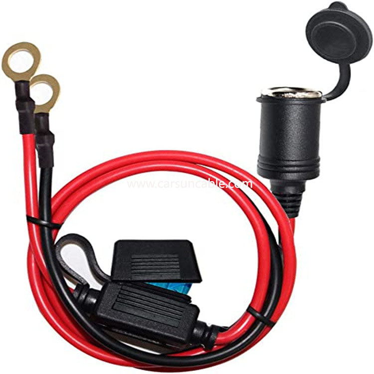 Car Cigarette Lighter Female Power Cord with Fuse to O-Terminal Ground Lug Connection Cable Female Power Cord