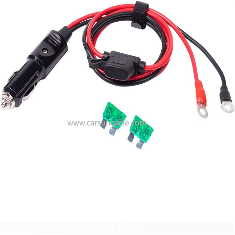 Cigarette lighter with fuse box to O-ring extension cable 10AWG Cigarette lighter to O-ring connector cable